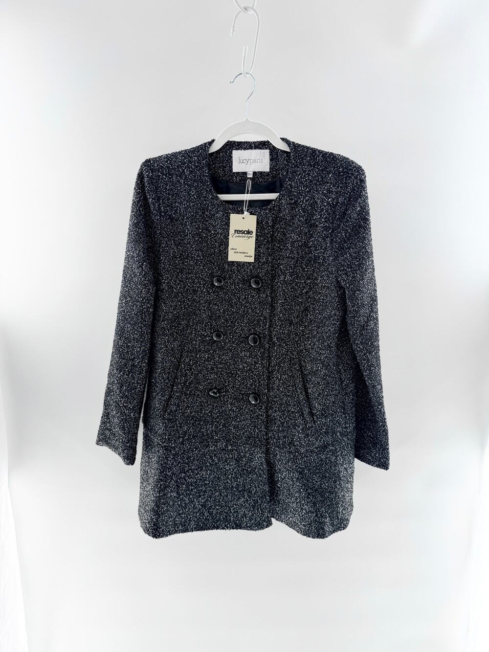 Lucy Paris Tweed Long Sleeve Double Breasted Peacoat Black Women's Size Large